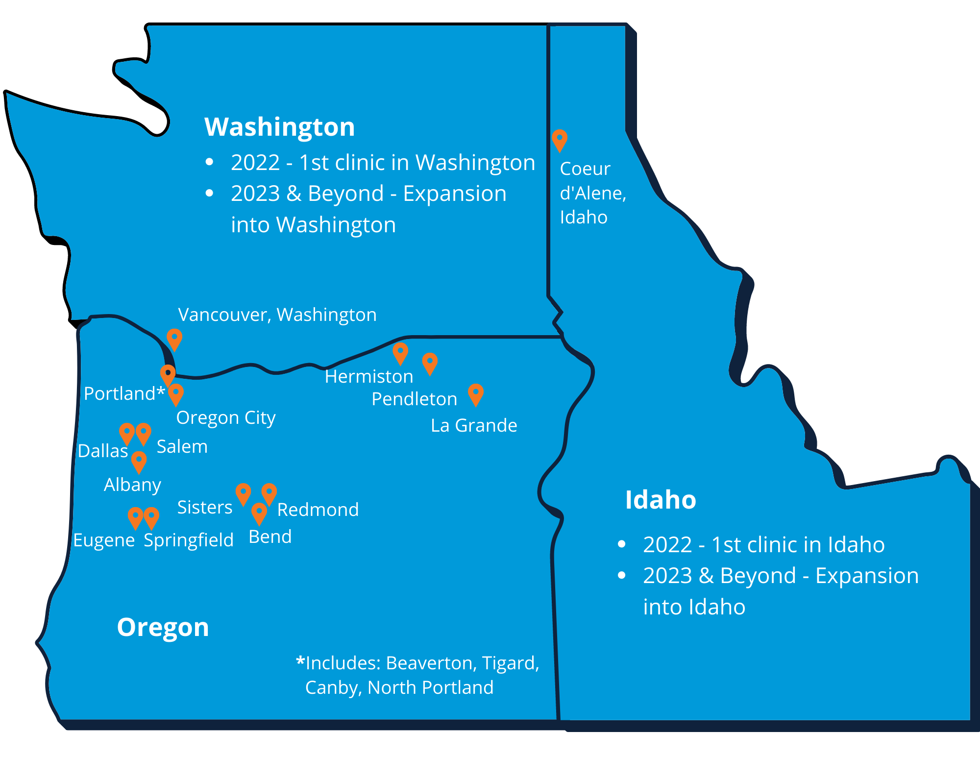 Praxis Locations Map - OREGON & WASHINGTON